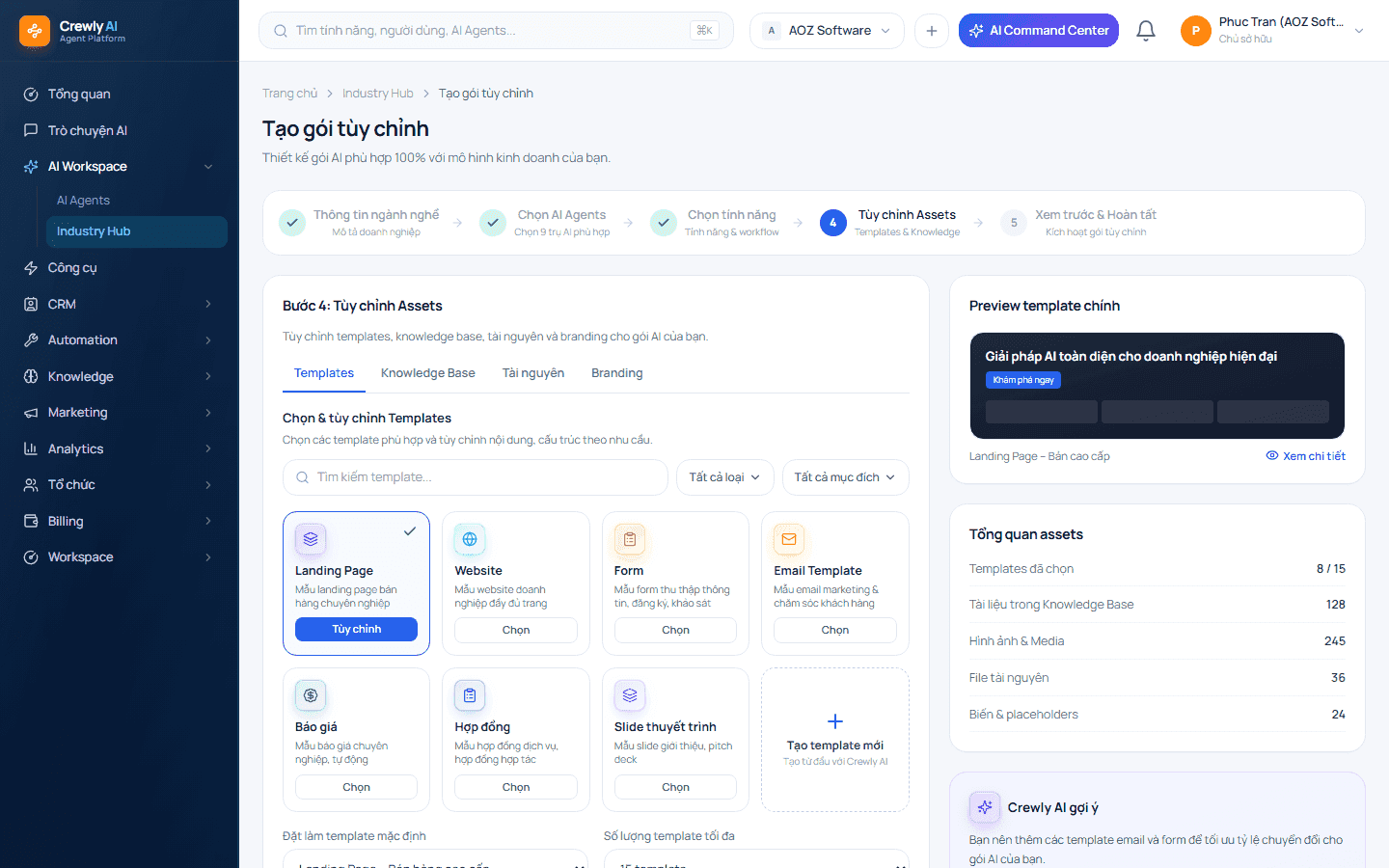 Nạp template, Knowledge Base và thương hiệu riêng