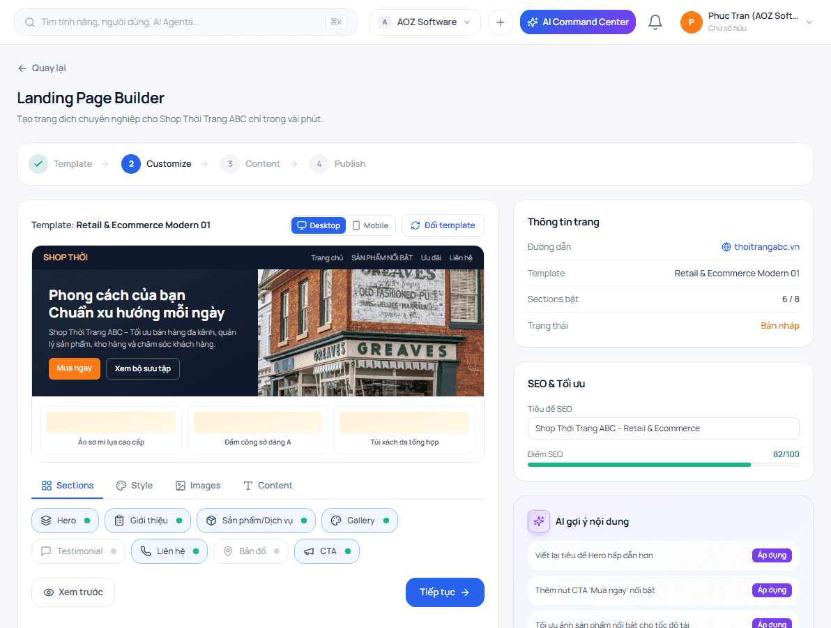 Giao diện Crewly Landing Page Builder