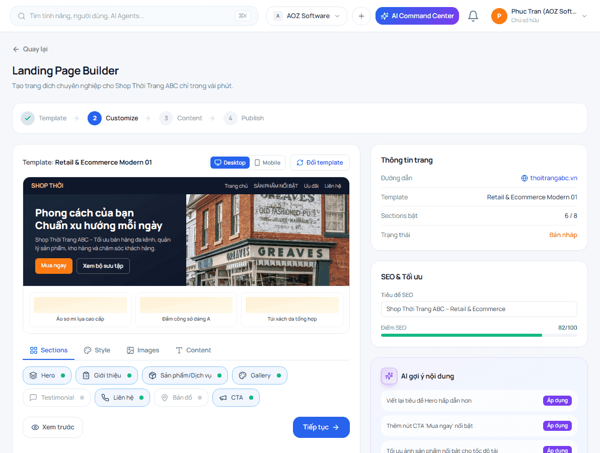 Giao diện Crewly Landing Page Builder